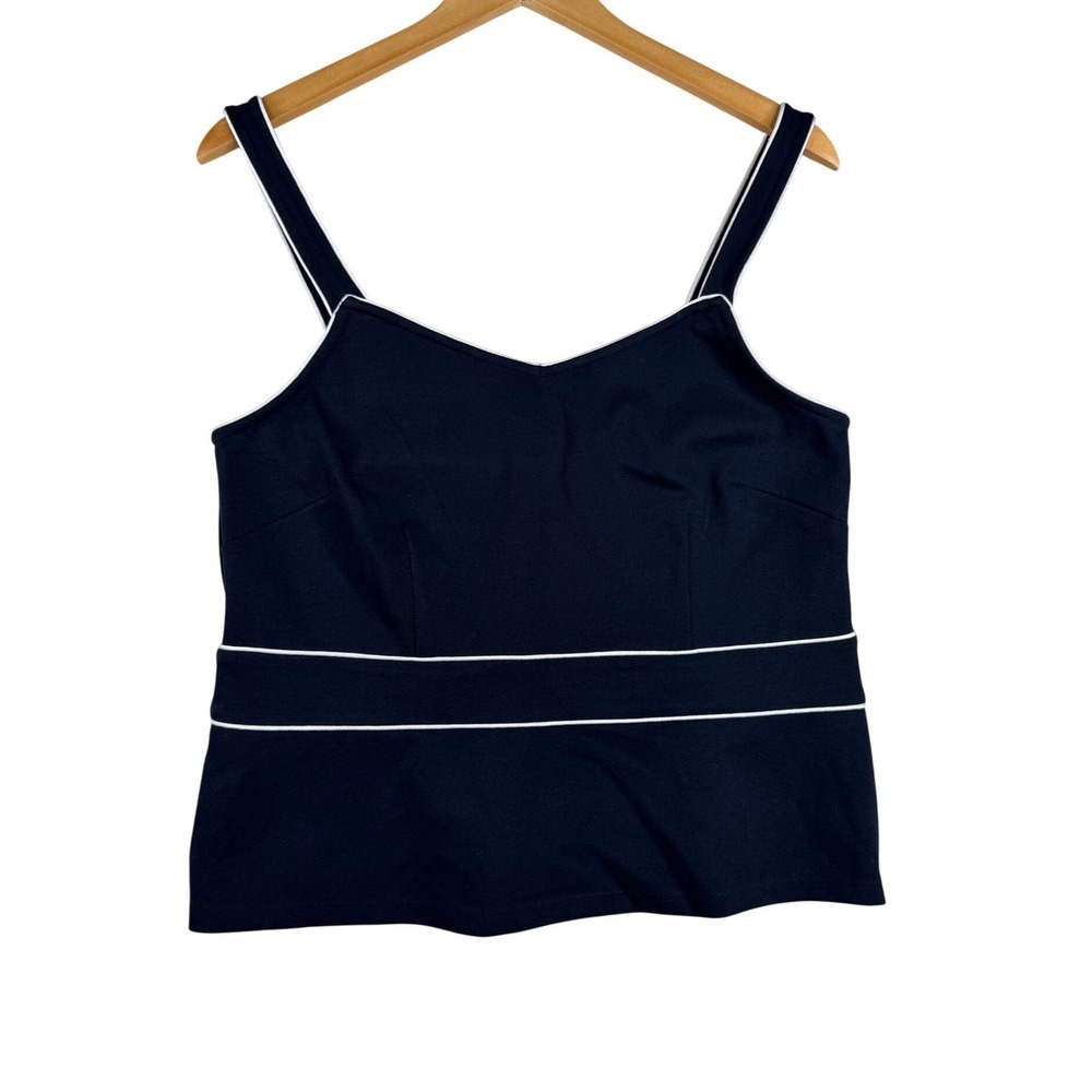 Ann Taylor Women's Cami Tank Top size Large Blue/White Piping Trim Side Zipper